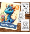 Carte de colorat pentru copii, 50 de ilustratii, Bebe dragoni - Volumul I, 106 pagini