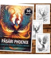 Carte de colorat, 50 de ilustratii, Pasari Phoenix, 106 pagini