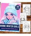 Carte de colorat pentru relaxare si antistres, 50 de ilustratii, Anime Winter Girls, 106 pagini